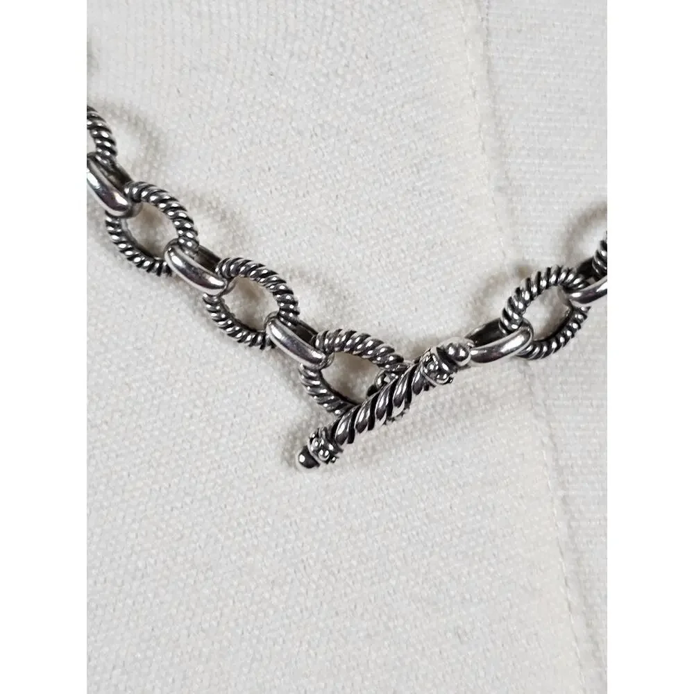 Michelle Albala Sterling Silver Twisted Rolo Cable Chain Toggle Necklace 18in - Picture 5 of 11